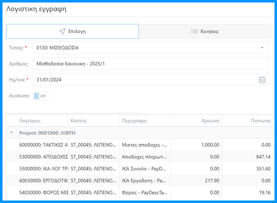 Clusters - Λογιστική εγγραφή